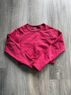 AYBL Raspberry Dot-Textured Long Sleeve Crop Top